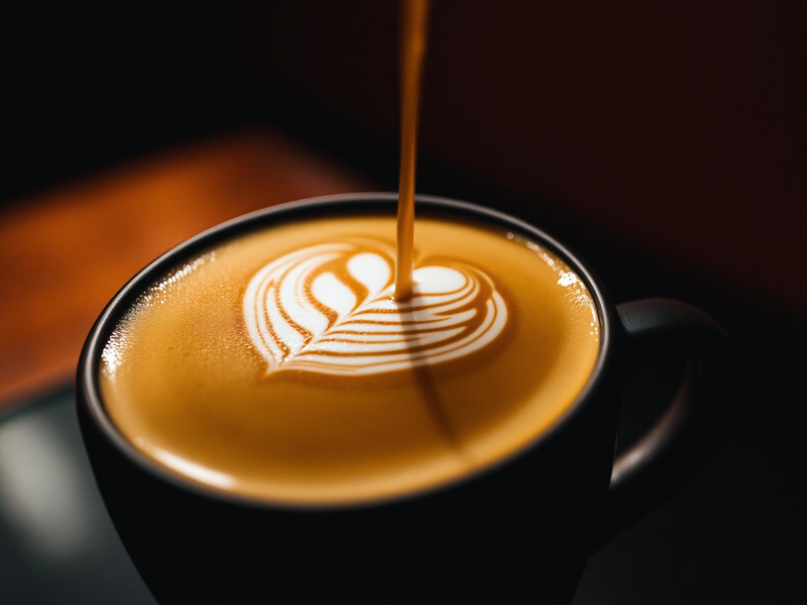 Latte being poured with rosetta art